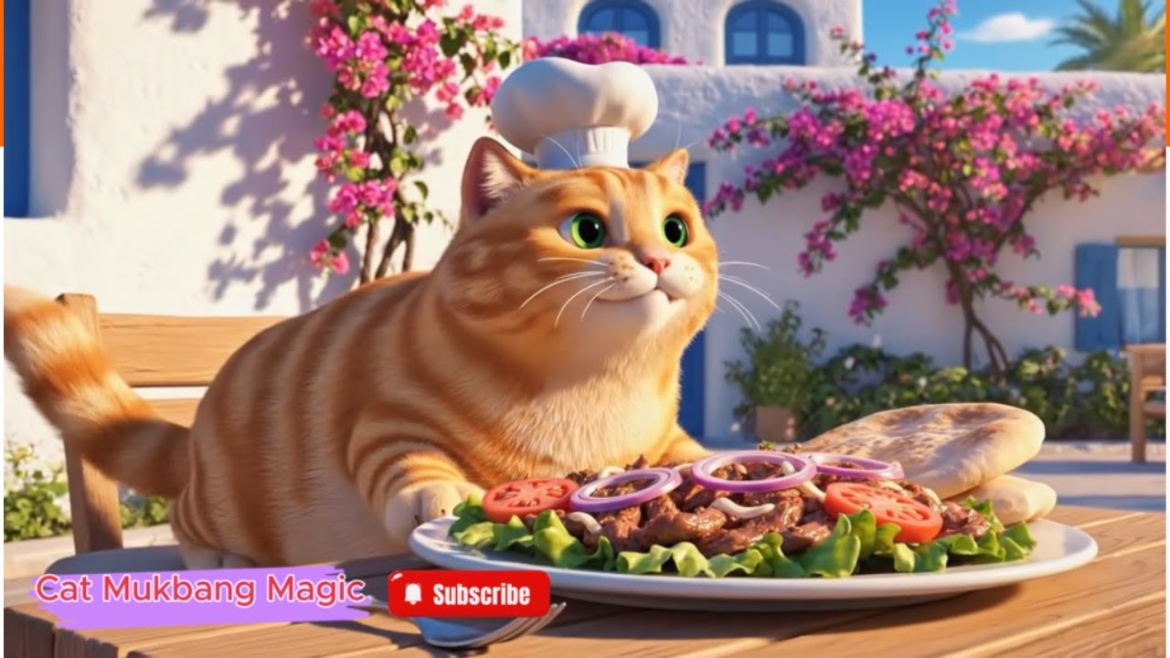 Mediterranean Beef & Pita Mukbang ASMR  4K Cinematic   Cat Mukbang Magic