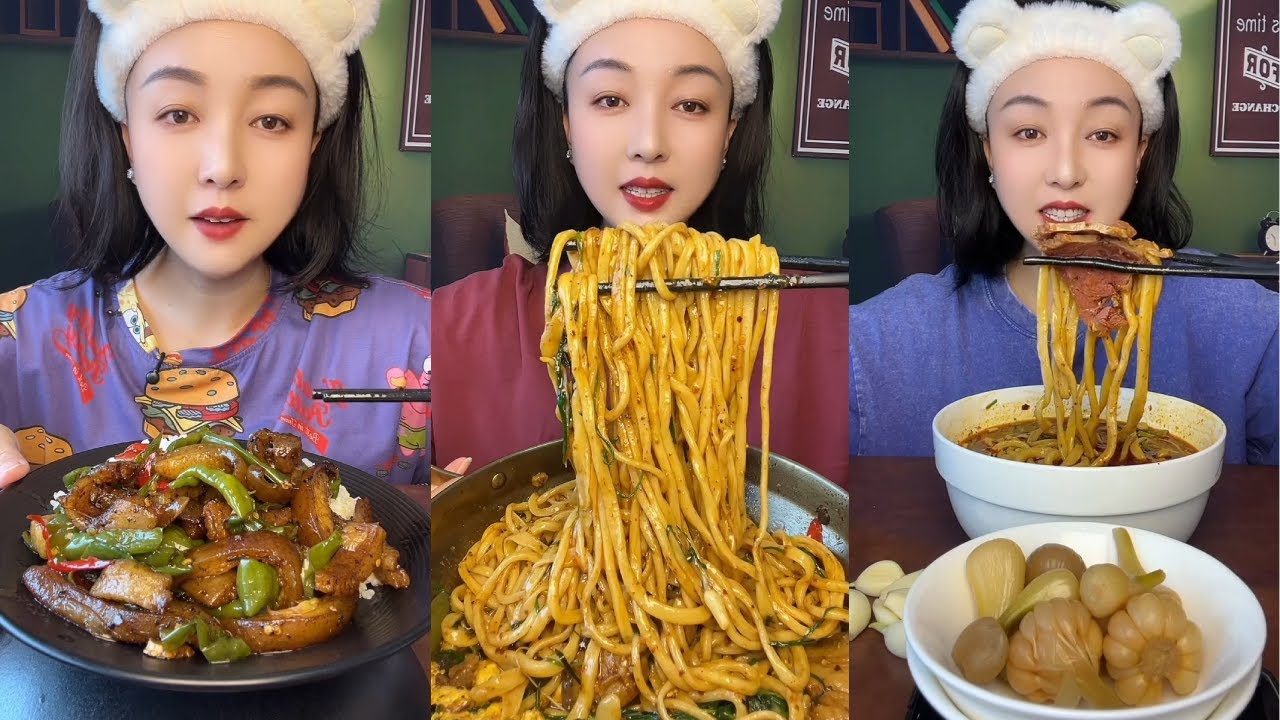 Xoieteang ASMR | 매콤 볶음돼지고기 & 쫄깃한 국수 먹방 🍜🔥 Spicy Noodles Mukbang