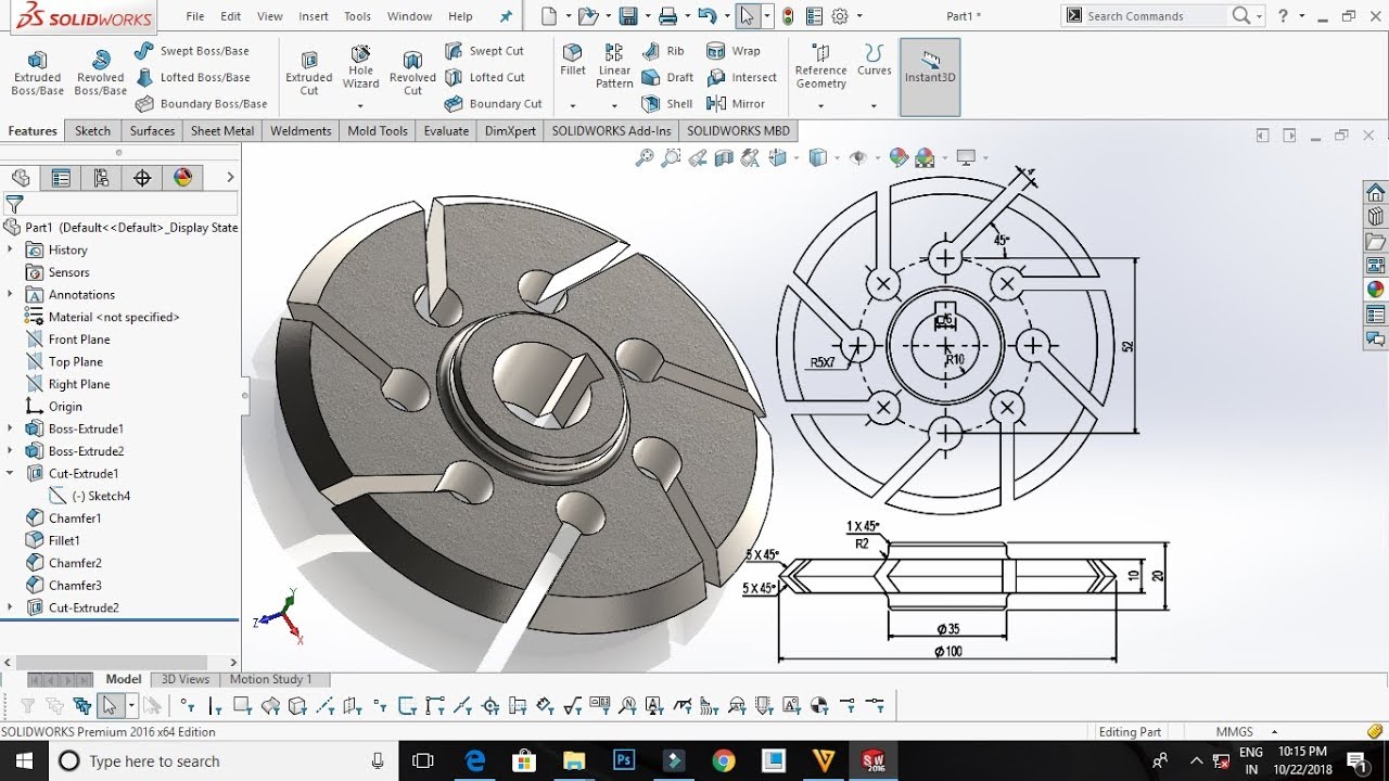 Simple Cutting Blade Design in Solidworks Tutorial