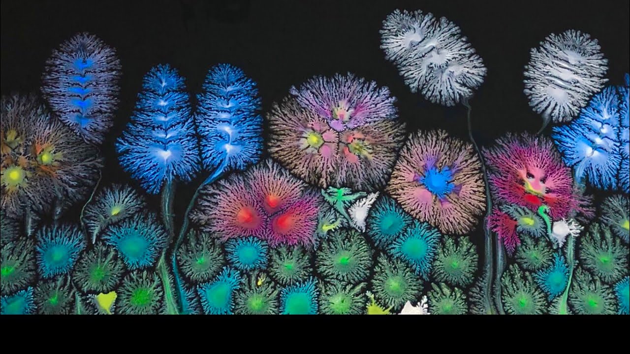 #132 🌺FRACTALS DENDRITES SECRET GARDEN, ACRYLIC POURING FLOWERS. Fluid art painting