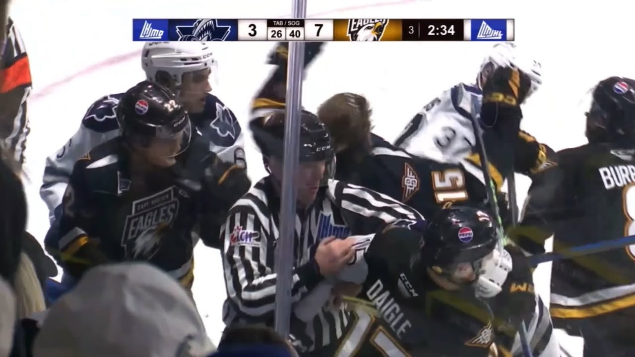QMJHL Playoffs Cape Breton Eagles VS Rimouski Oc&eacute;anic Game 2 Line Brawl Uncut
