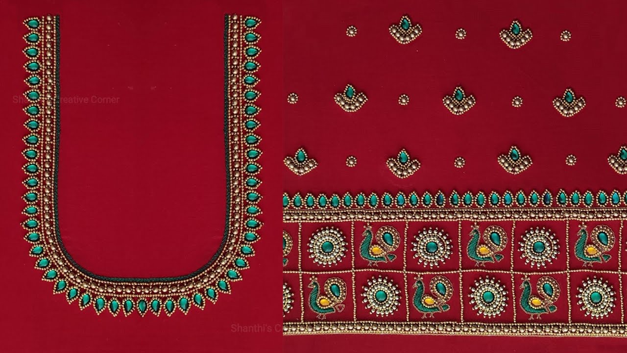 Heavy Aari Work Blouse Using Normal Stitching Needle | Peacock Sleeve Work Design On Stitched Blouse