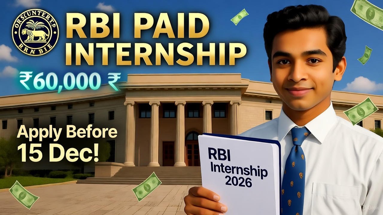 💰 RBI PAID Internship 2026 for Students | ₹60,000 Stipend + Govt Certificate | Apply Now!
