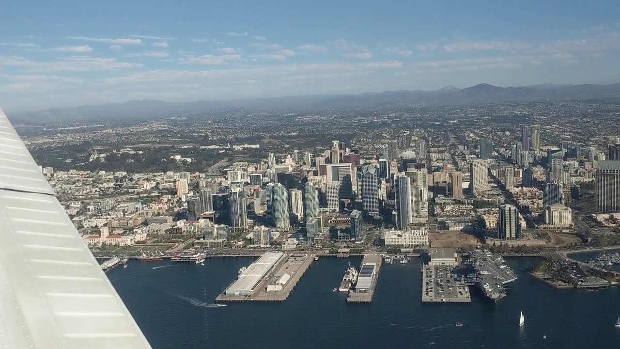 Flying past Downtown San Diego