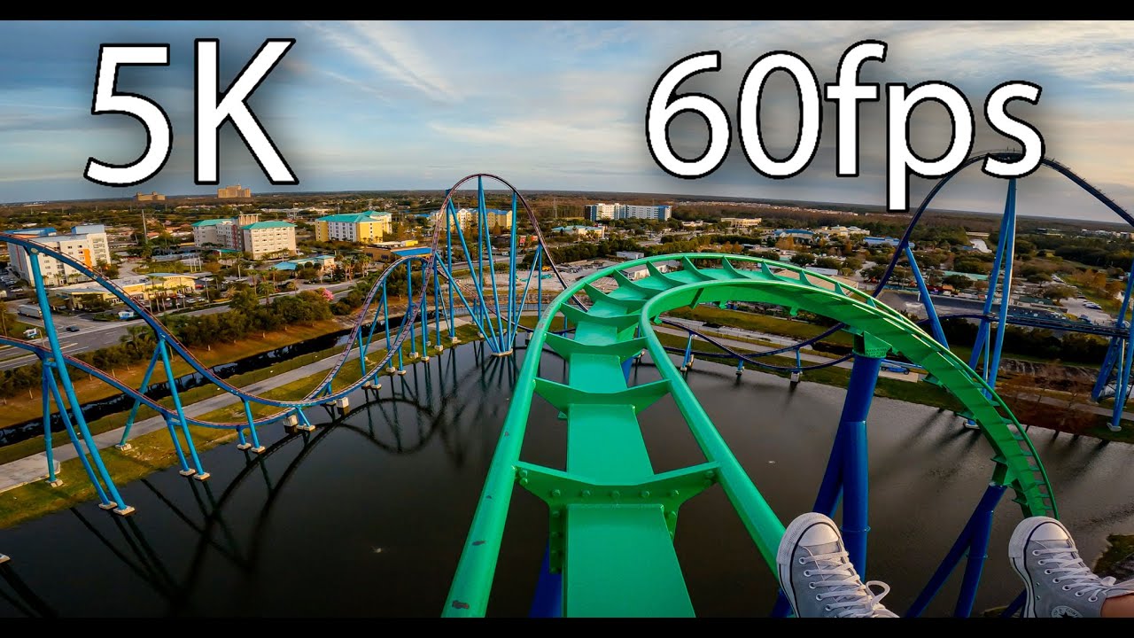 Kraken front seat on-ride 5K POV @60fps SeaWorld Orlando