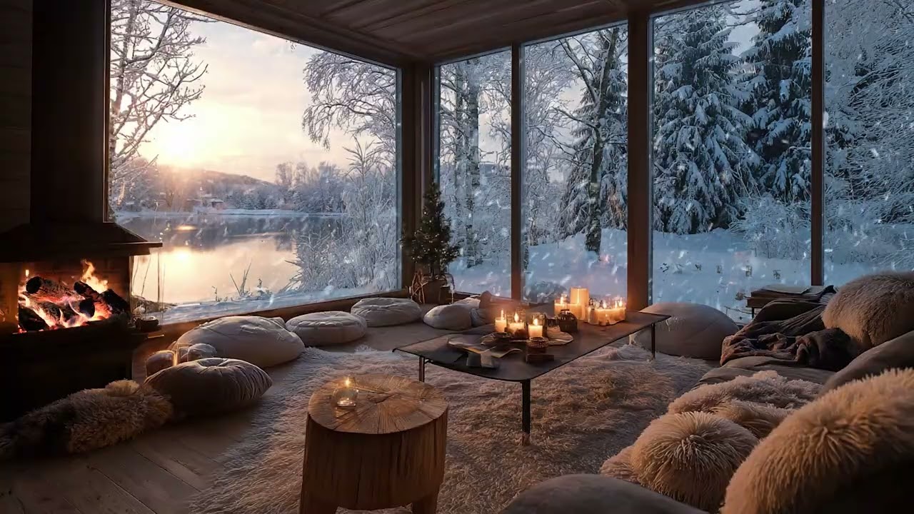 Frozen Winter Wind with Crackling Fireplace Sounds for Deep Sleep, Mental Calm and Cozy Nights