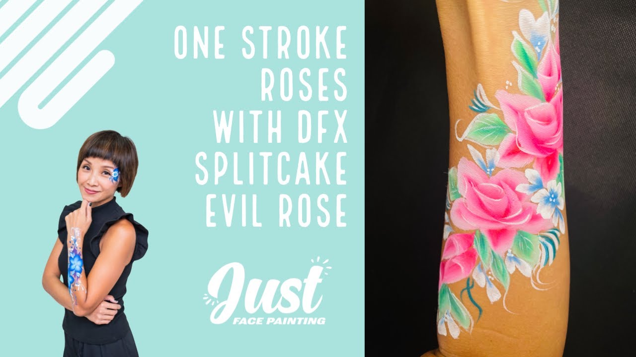 Simple One Stroke Roses Face Painting with DXF Evil Rose Split Cake (Anyone can do it)