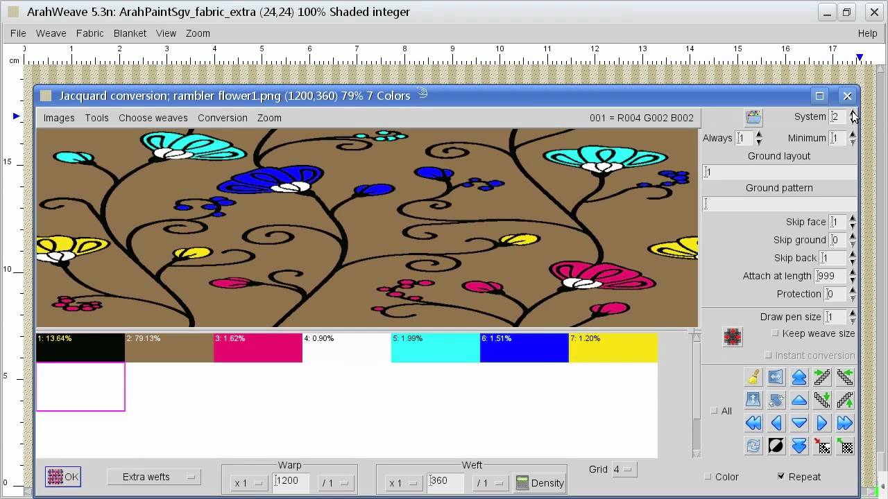Extra weft fabric with Arahne textile design software