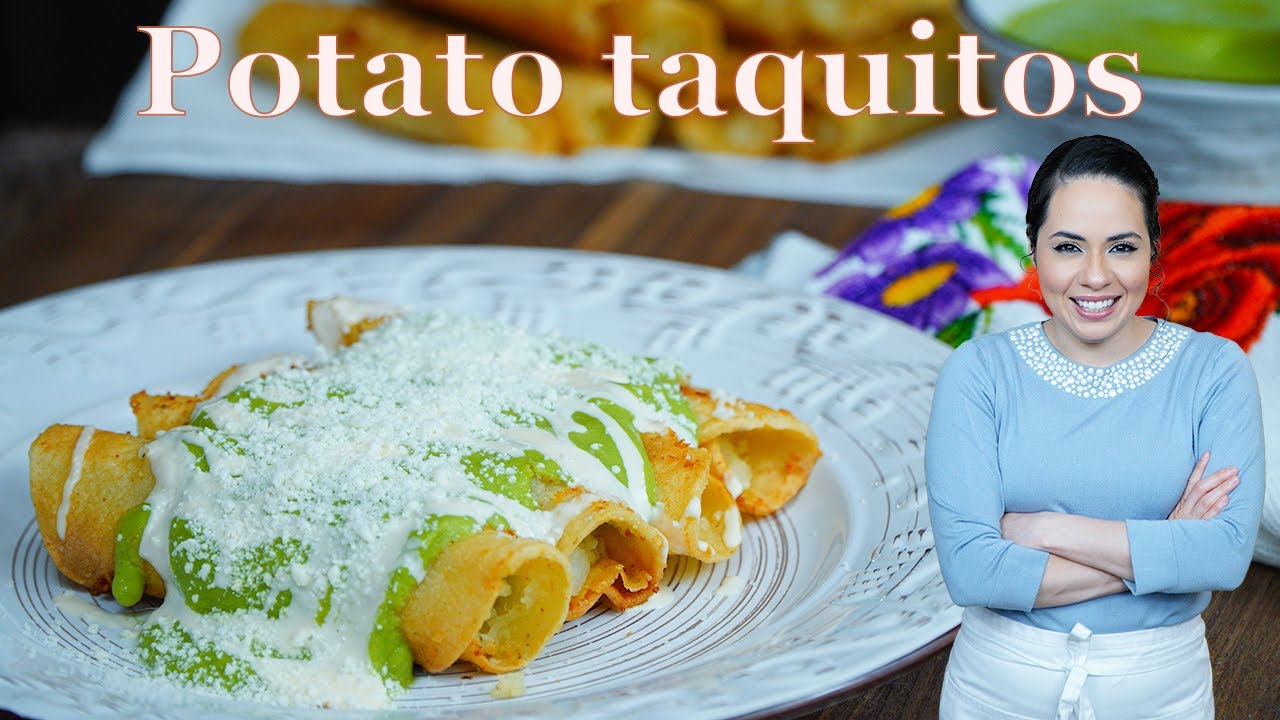 Fried taquitos with TOMATILLO-AVOCADO salsa  | Potato & cheese flautas | Villa Cocina