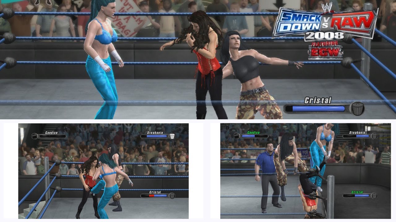 Smackdown vs Raw 2008 | Crystal And Stephanie Many Low Blow Candice Michelle