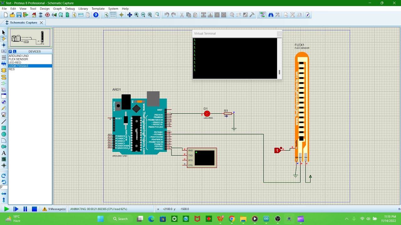 Flex Sensor With Arduino Proteus Simulation