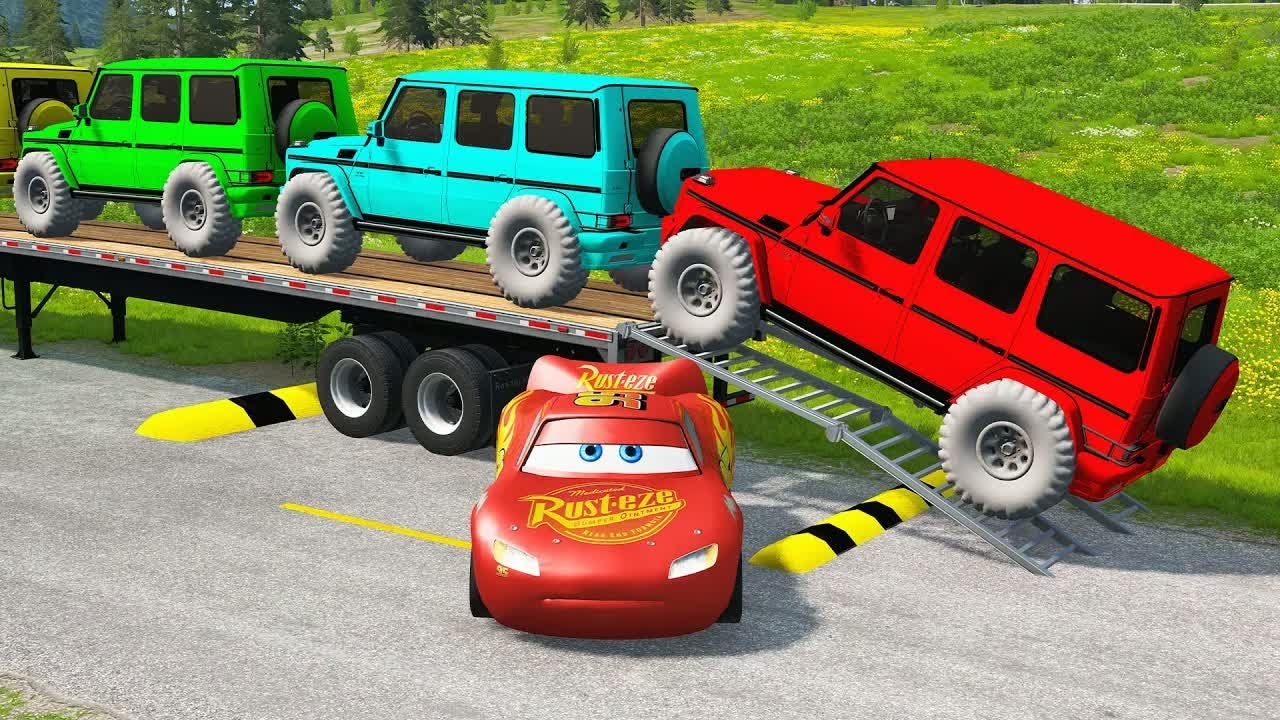 Flatbed Truck Mcqueen | Transportation with Truck - Pothole vs Car #31 - BeamNG.Drive