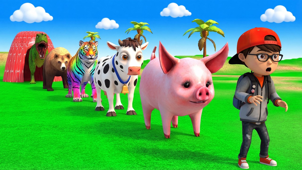 Long Slide Game with Colourful Duck Cow Tiger Gorilla Dog Elephant 3d Animal Game Funny 3d Animals