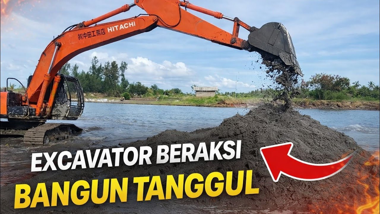 Excavators in Action to Build Embankments in Coastal Areas!😎#excavator#heavyequipment#construction