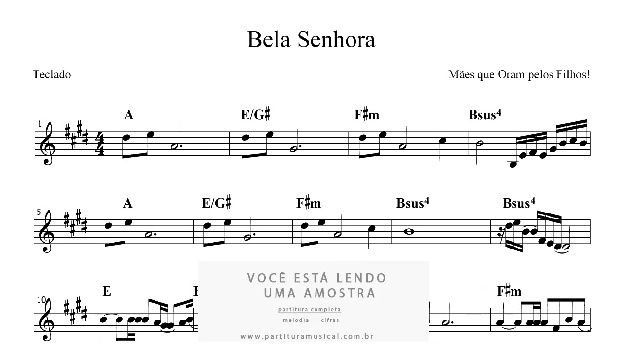 Partitura de Teclado Bela Senhora - Mães que Oram pelos Filhos!