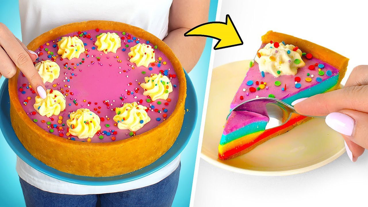 Préparation D'un Cheesecake Arc-En-Ciel Sans Cuisson 🌈🎂