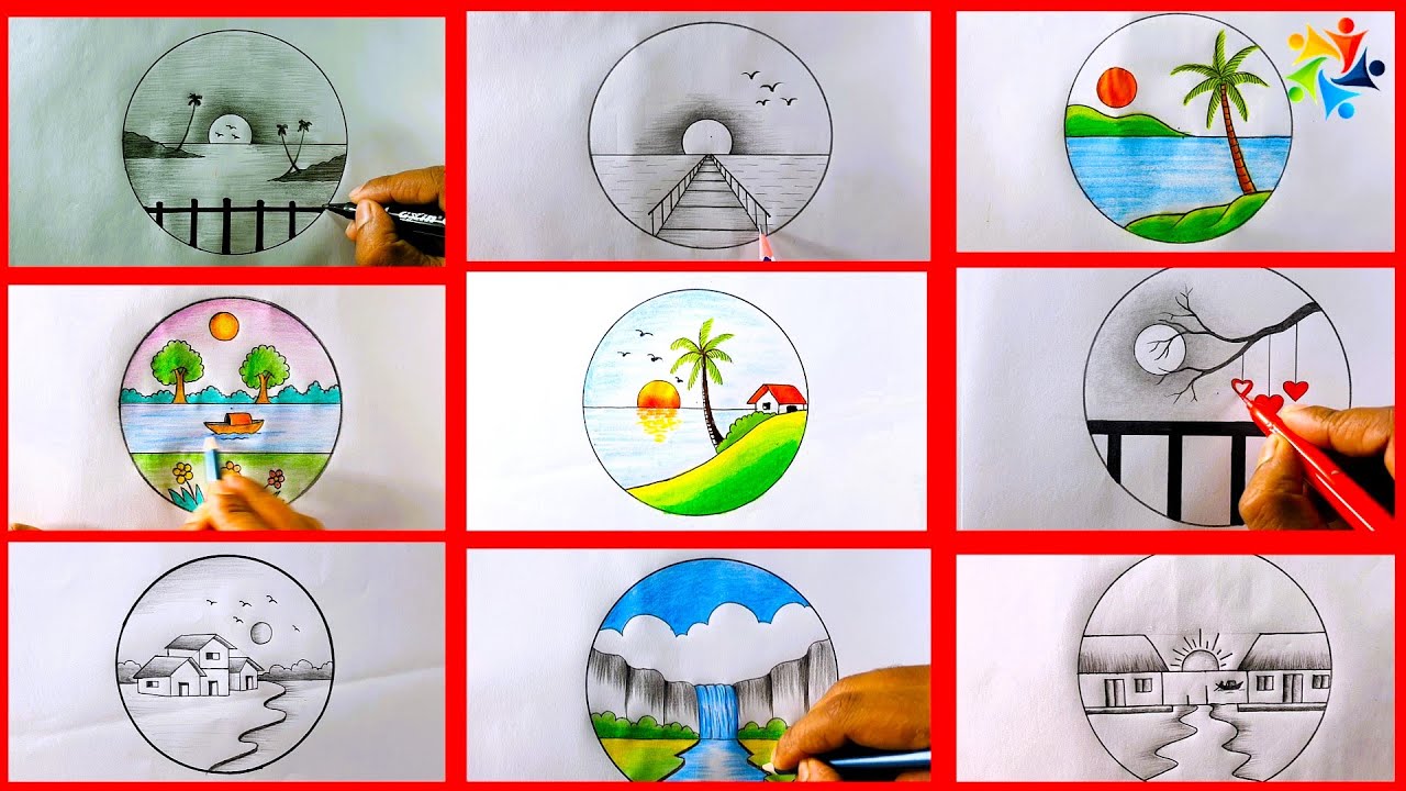 Best 9 Circle Scenery Drawing #art #drawing #painting