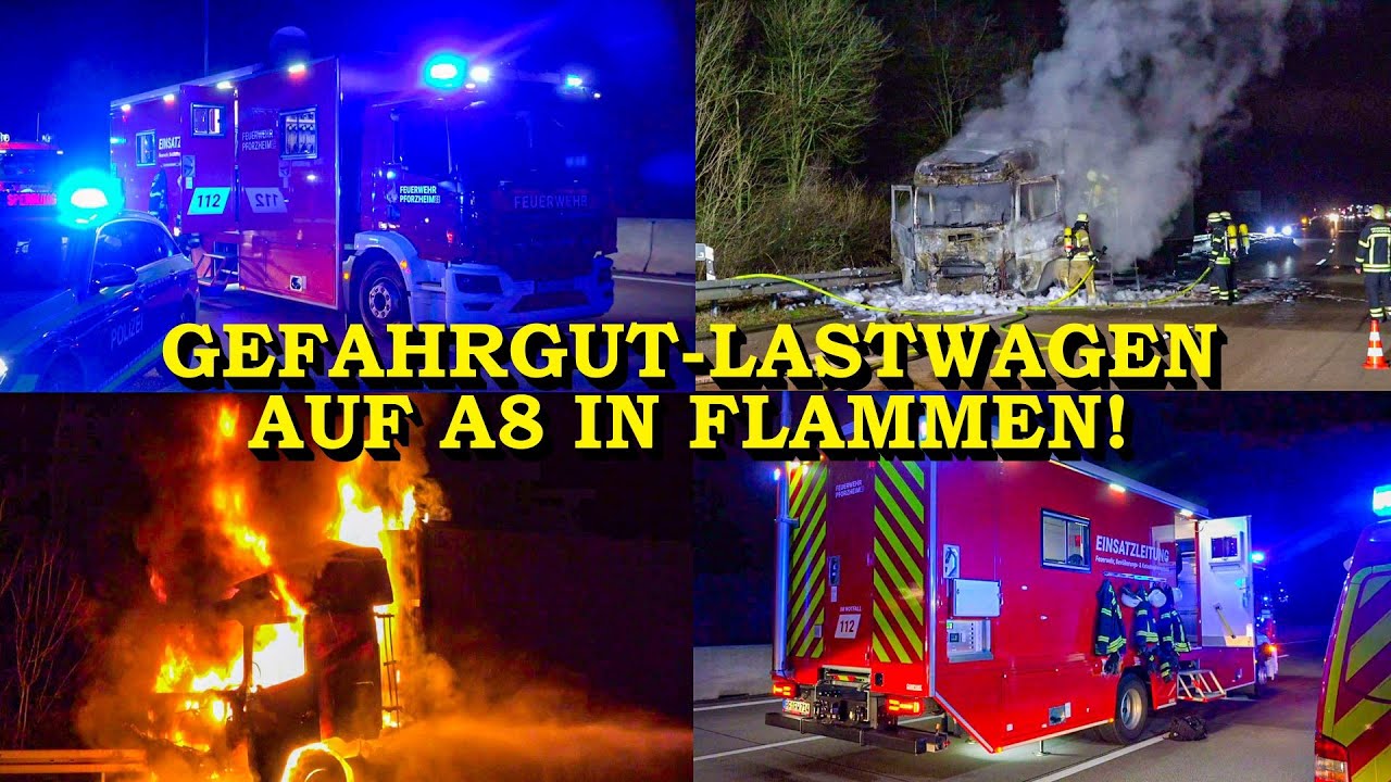 +++ GEFAHRGUTALARM: MEDIZIN-LASTWAGEN STEHT AUF A8 IN FLAMMEN +++ FEUERWEHR im GROSSEINSATZ