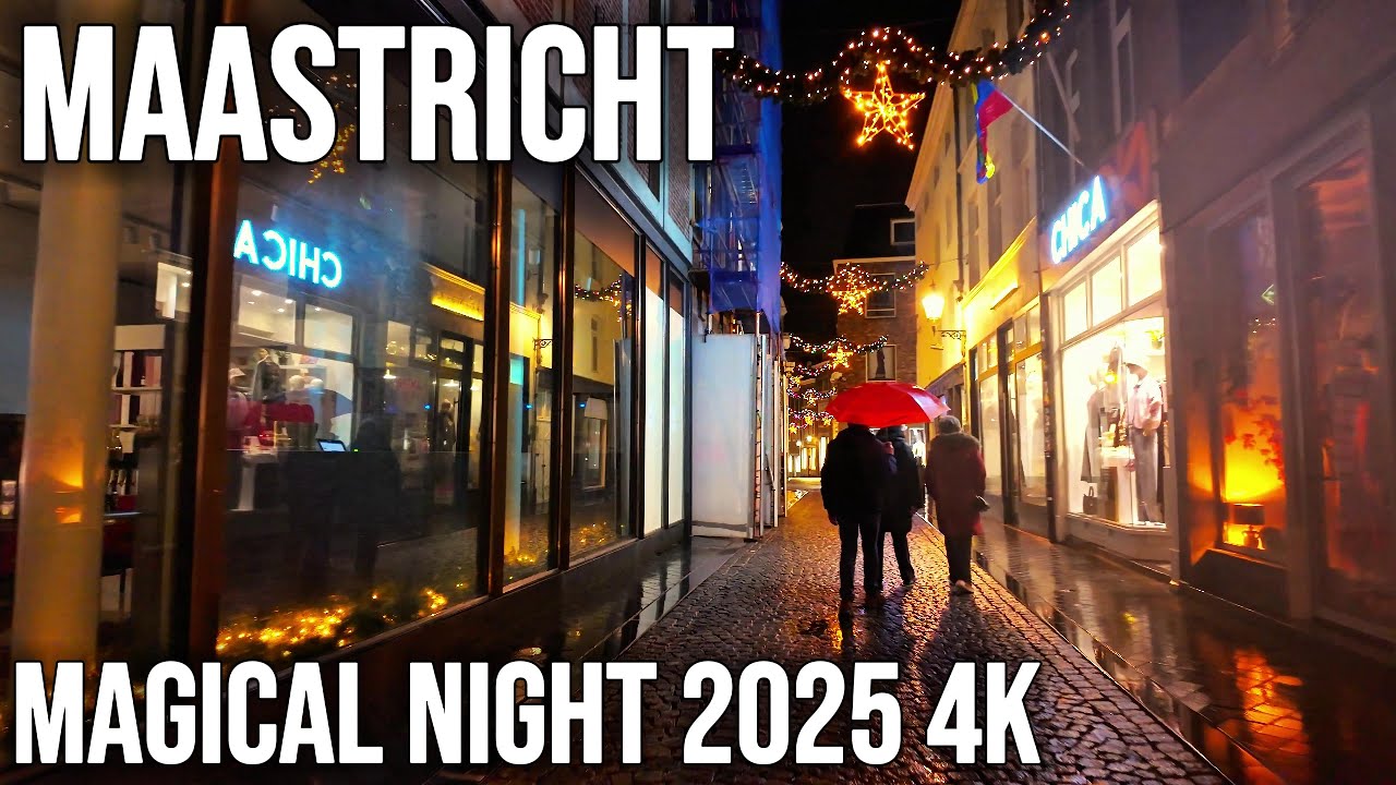 Magic Maastricht Christmas Market Walk | Rainy Night 4K