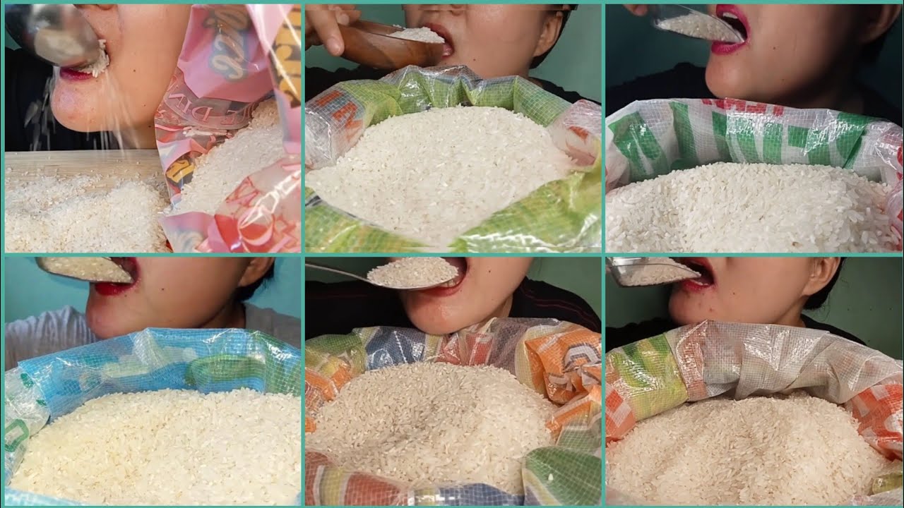 COMPILATION OF ASMR EATING RAW RICE IN A SACK| 