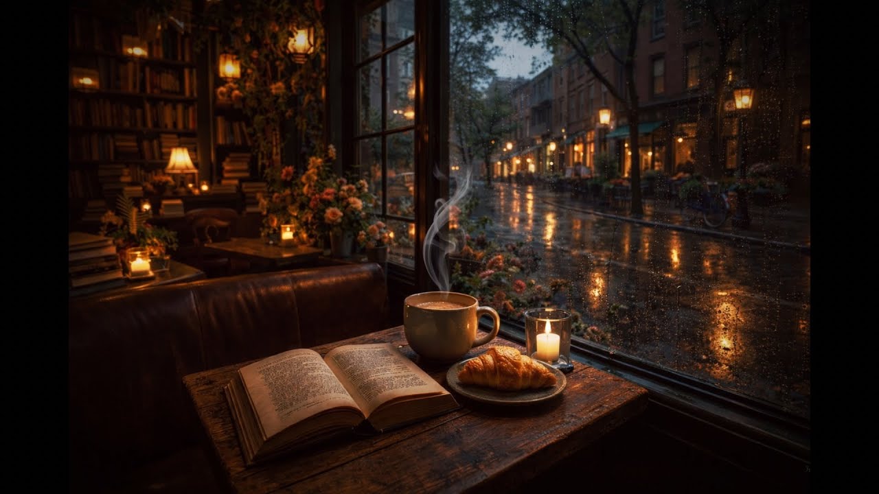 Rainy Bookstore Café Ambience ☕📚 Lofi Beats for Studying & Focus | Cozy Rain Study Session (3 Hours)