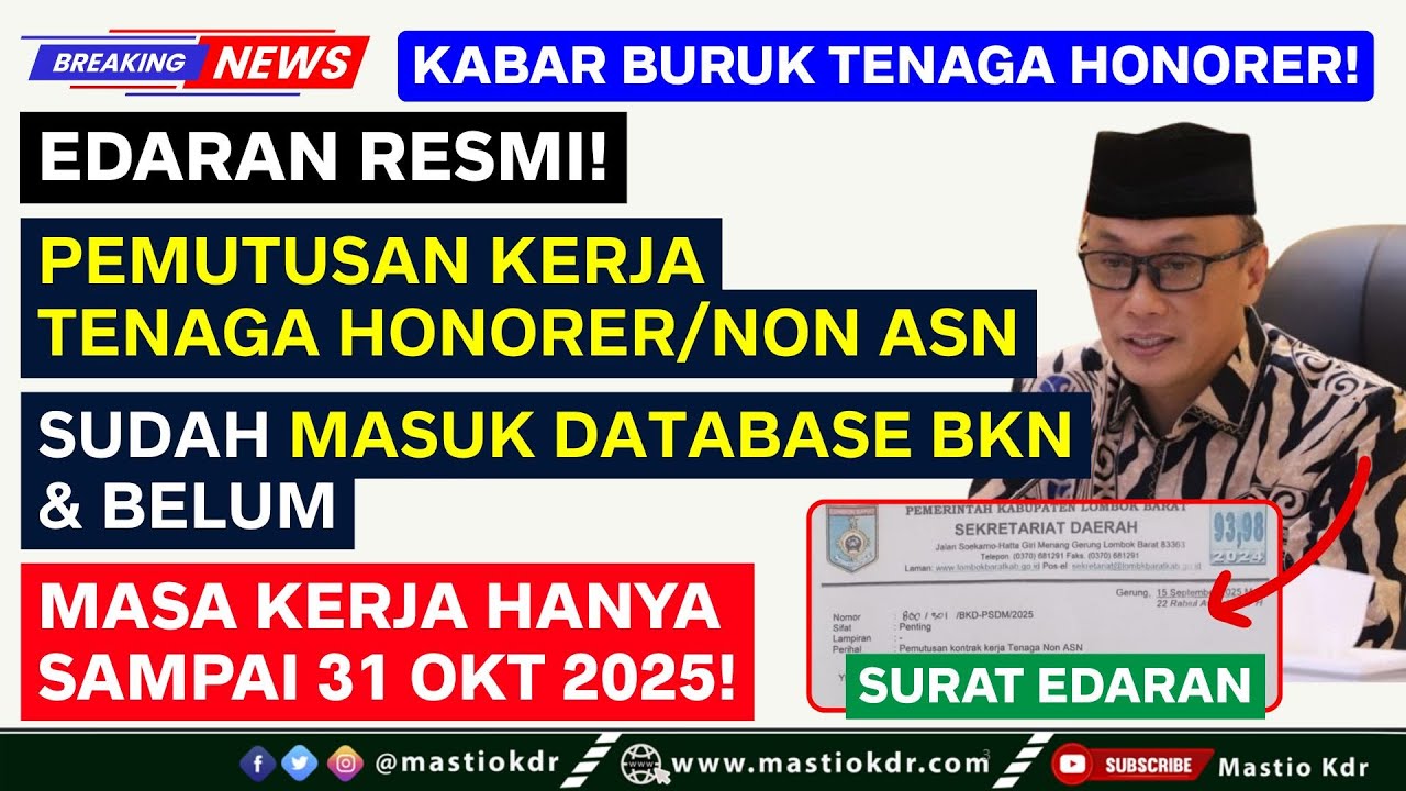 Surat Resmi! Batas Akhir 31 Okt 2025!Pemutusan Kerja Tenaga Honorer Sudah MASUK DATABASE BKN & BELUM