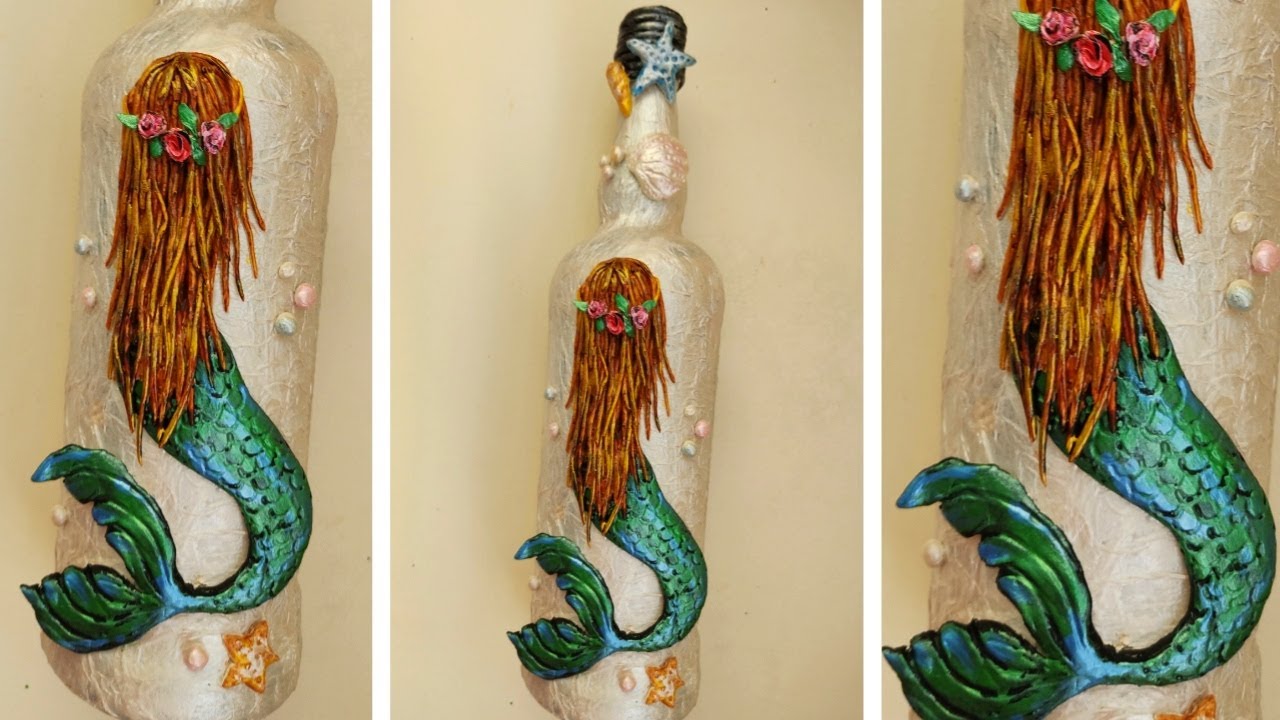 Bottle art/bottle decorationi idea/decorate wine bottle/home decor/glass bottle art using clay/diy