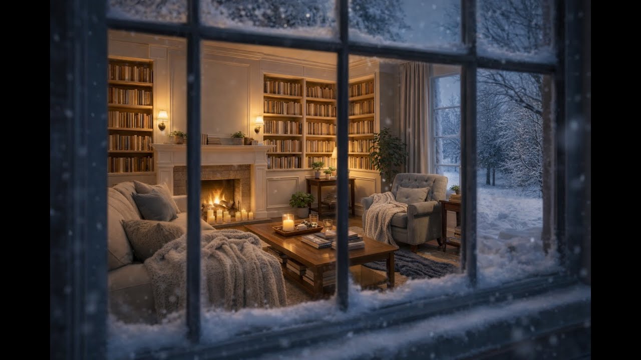 A Quiet Winter Glow 🌙 Soft Snowfall, Warm Light & Deep Calm