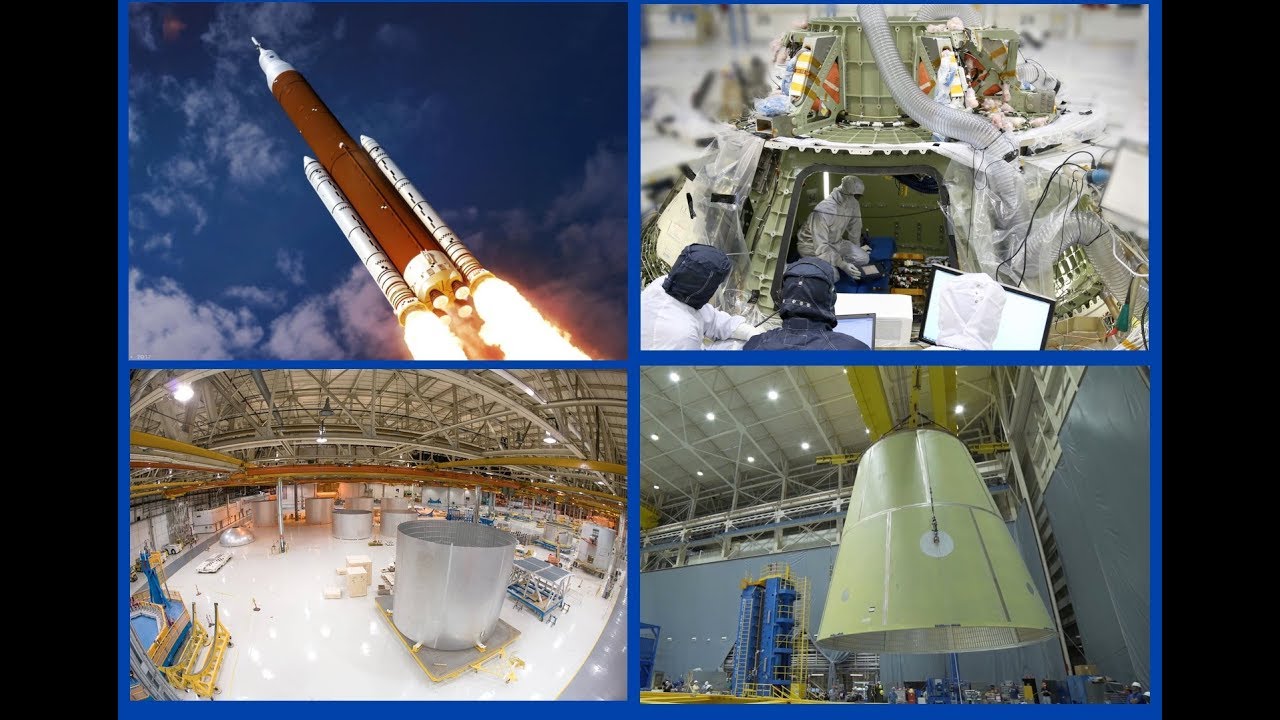 SLS manufacturing: Orion spacecraft - launch platform - core stage & boosters