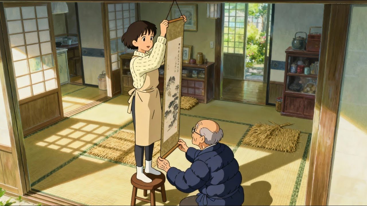 Silent Winter Rituals: Calligraphy, Hot Tea & Grandfather's Help 🍵 Nostalgic Anime | Ghibli ASMR
