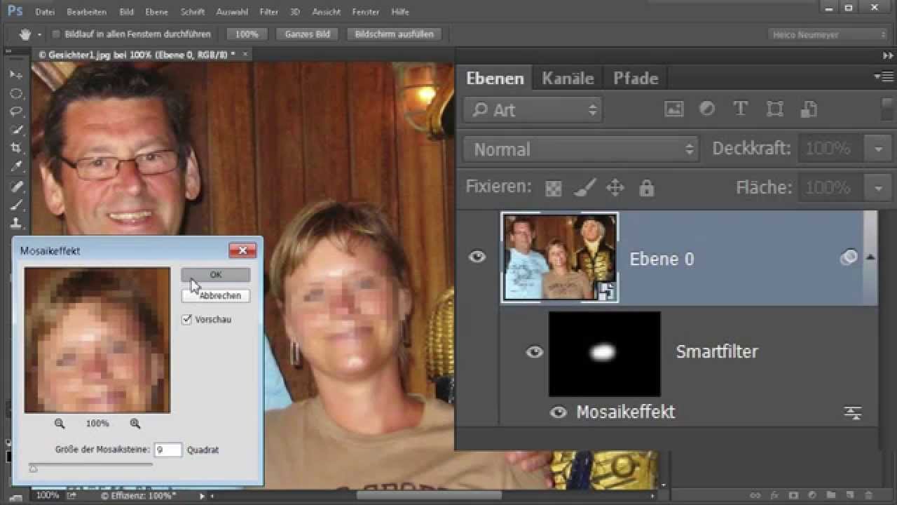 Gesicht verpixeln -- flexibel mit Photoshop CC bis Photoshop CS3 (2007) (mit Smartfilter)