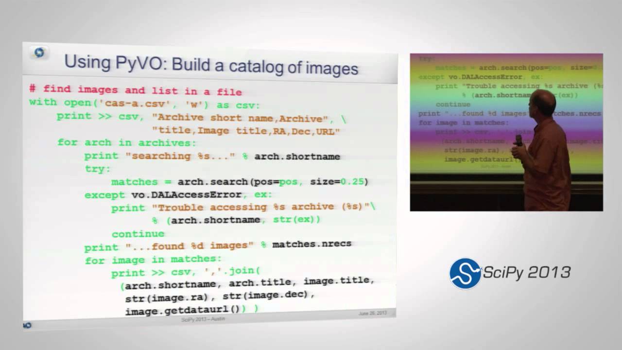 Accessing the Virtual Observatory from Python; SciPy 2013 Presentation