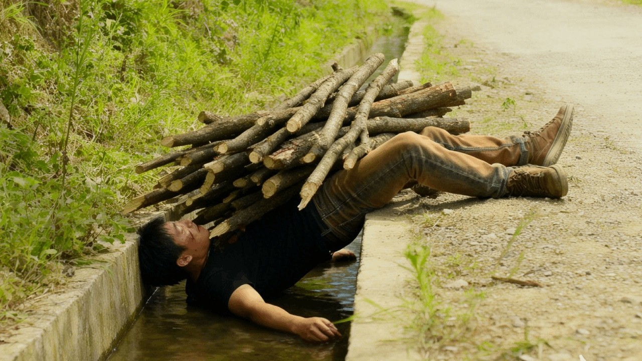 A righteous passerby helps a man who has been crushed by a tree