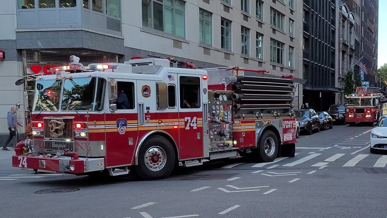 ⁴ᴷ FDNY NEW Engine 74 and Spare Ladder 25 Responding  (EQ,Horn,Spare )