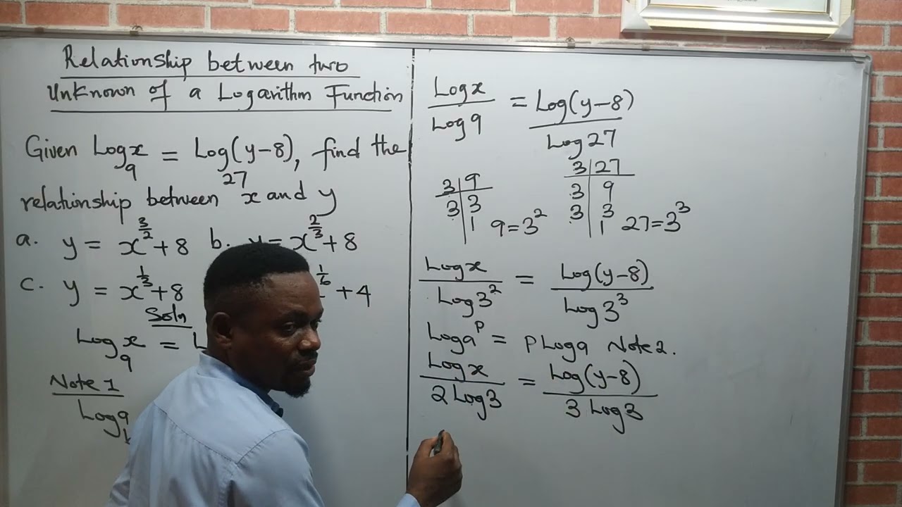 Relationship between two unknown of a Logarithm function simplified 