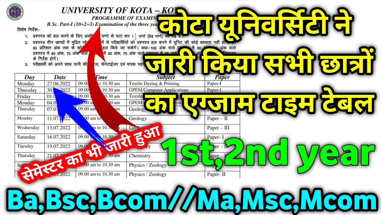 Uok exam time table 2022 declared ।। Ba,Bsc,Bcom,Bca//Ma,Msc,Mcom ।। 1st, 2nd year ।।Exam time table