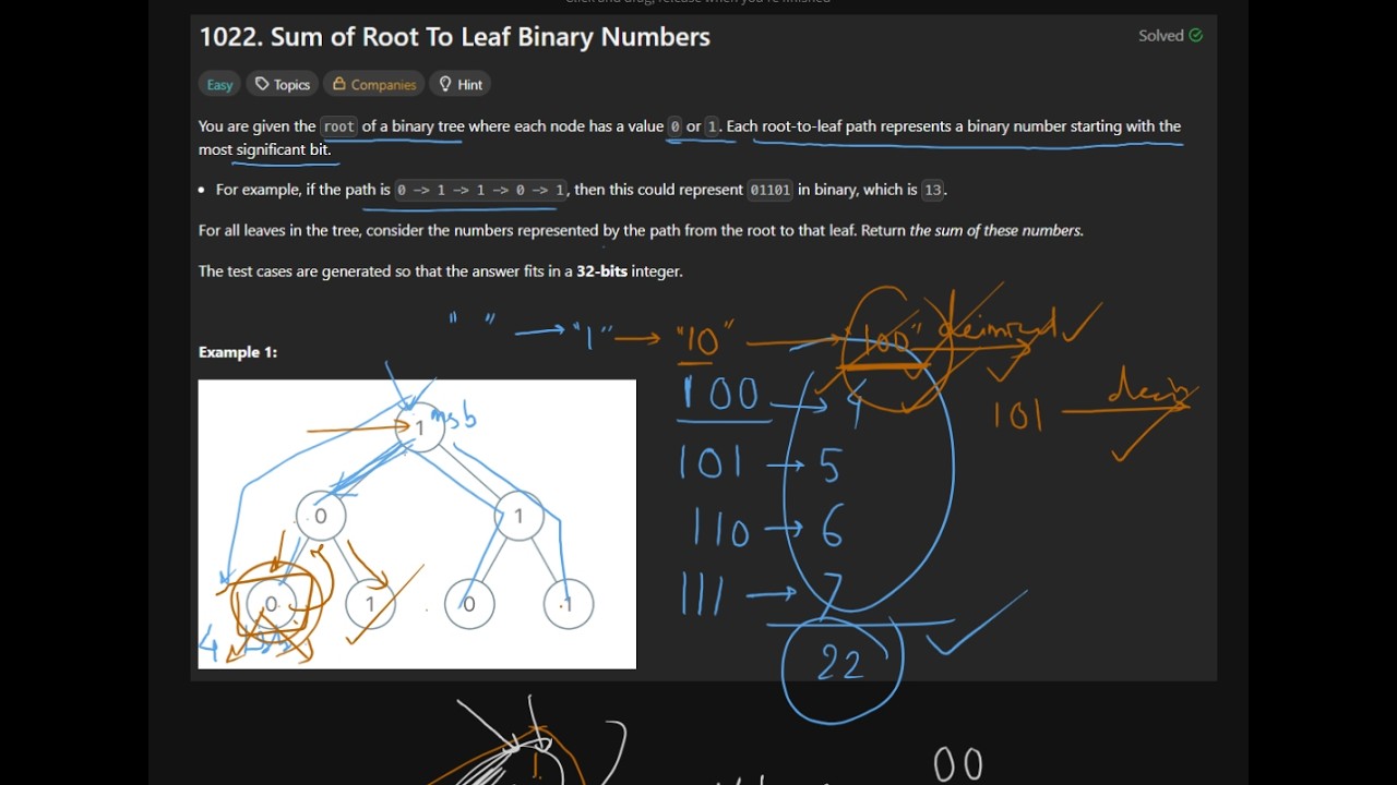 Sum of Root to Leaf Binary Numbers | Easy Tree Problem with Bit Shift