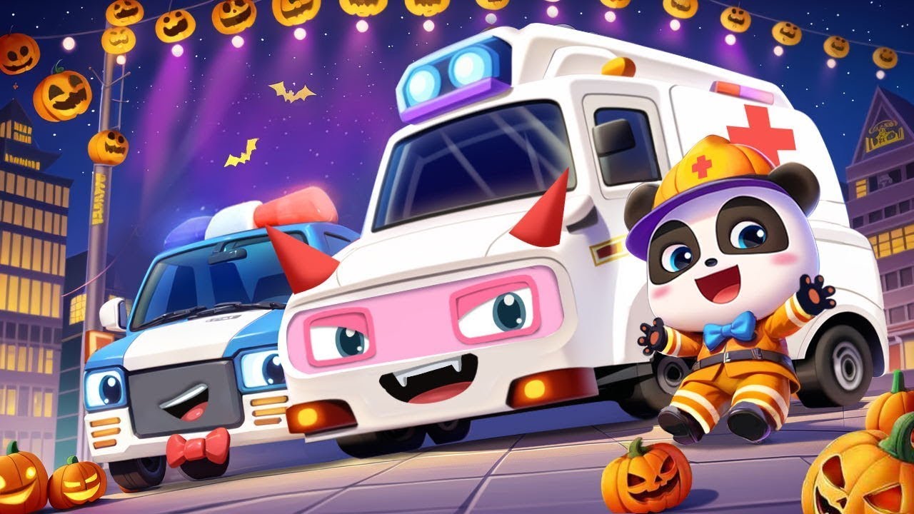 Fire Truck, Police Car, Ambulance at Halloween Party | Halloween | Kids Songs | BabyBus - Cars World
