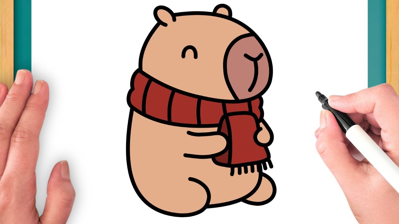 Cómo Dibujar Un Capibara Kawaii Con Bufanda - Dibujo Fácil Paso A Paso