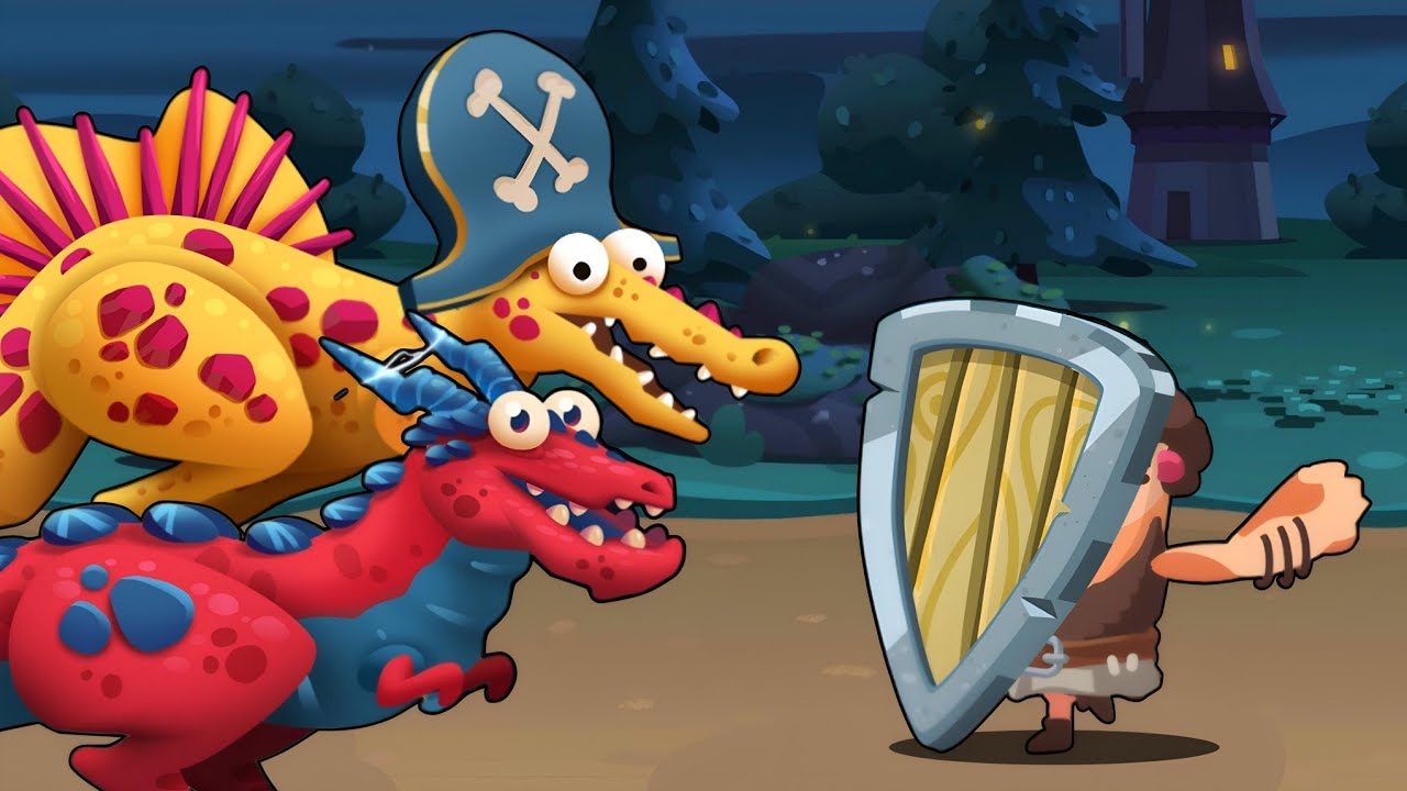 Giant Dinos Spino And Thunder Drago vs Medieval Shieldman - Dino Bash 2 Travel Through Time