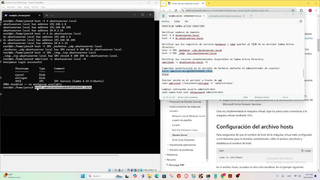 Creación de directorio activo y servicio DNS en Ubuntu Server