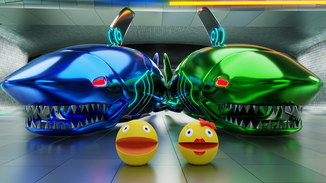 MS PACMAN & PACMAN VS SHARK ROBOT MONSTERS