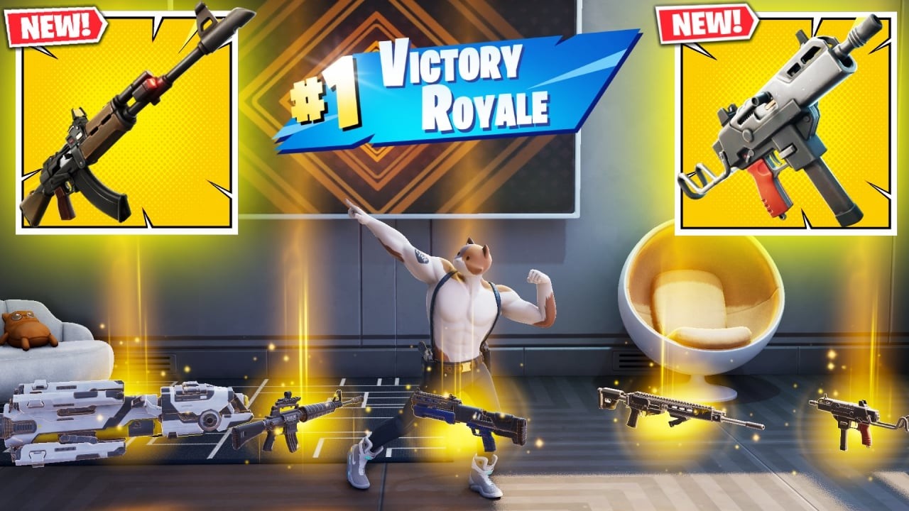 MEOWSCLES vs ALL MYTHIC WEAPONS ( FORTNITE CHAPTER 7 SEASON 1)