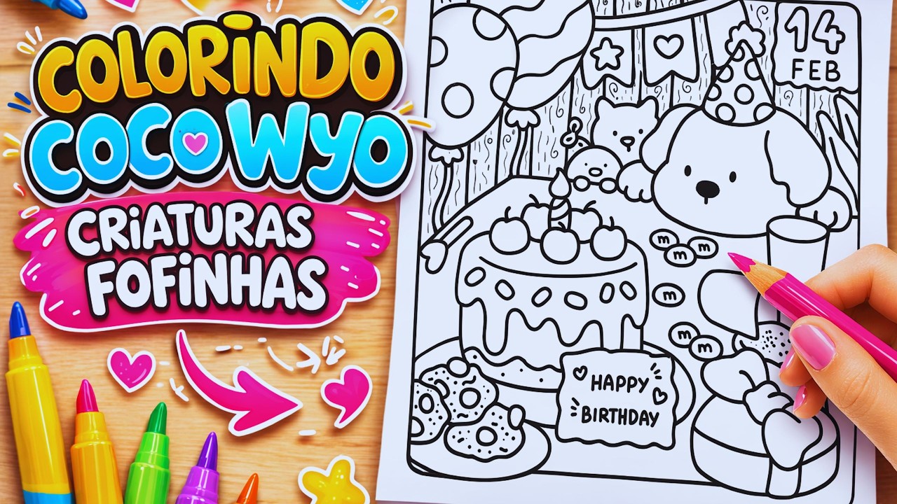 Colorindo Coco Wyo 🎂 Página Feliz Aniversário | Livro Criaturas Fofinhas#cocowyo #coloring