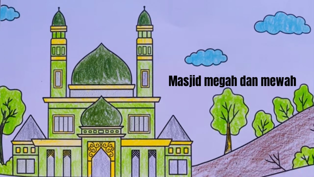 Ayo belajar mewarnai gambar masjid mewah yang mudah dan bagus