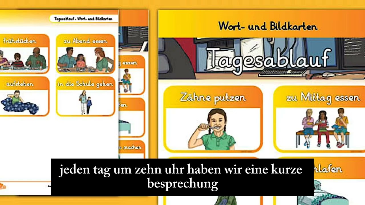 გერმანული ენა: კატრინის დღის განრიგი | Tagesablauf auf Deutsch + სიტყვები