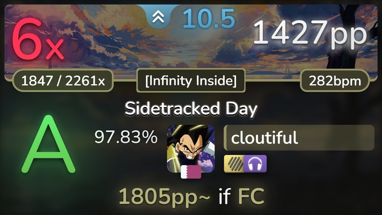 [Banned] 10.5⭐ cloutiful | VINXIS - Sidetracked Day [Infinity Inside] +HDNC 97.83% | 1427pp 6❌ - osu