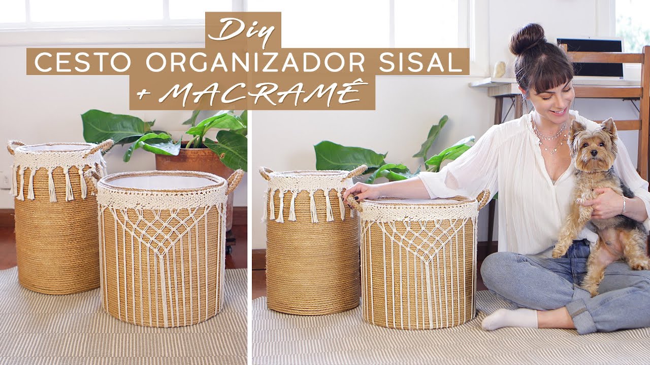 DIY Cesto de Sisal + Macramê!   Decorando o Quarto 02