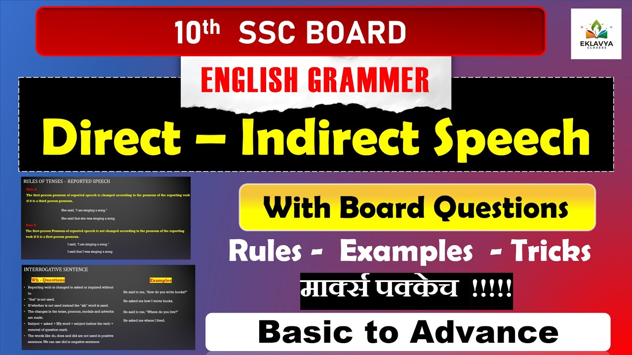 Direct Indirect Speech| English Grammar | Board Questions10th SSC | With Board Questions |Board 2026