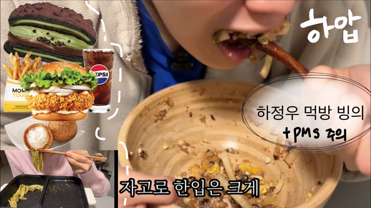 [VLOG] 163/60식단하다가 식욕터져서 남친 거 뺏어먹는 다이어터(PMS주의) | 맘스터치 싸이버거 , 간장마늘치킨 , 치즈볼 , 연세우유맘모스